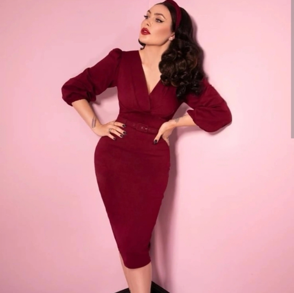 Vixen by Micheline Pitt Burgundy Long Sleeve Dress